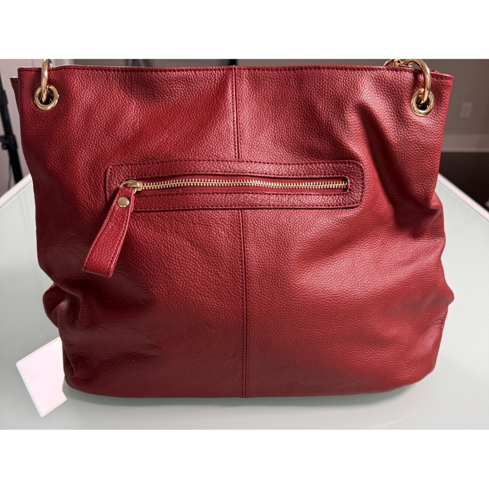 Cuore & Pelle Brand Italian Red Leather Shoulder Bag Gold Tone Chain Hard wear - Picture 2 of 11